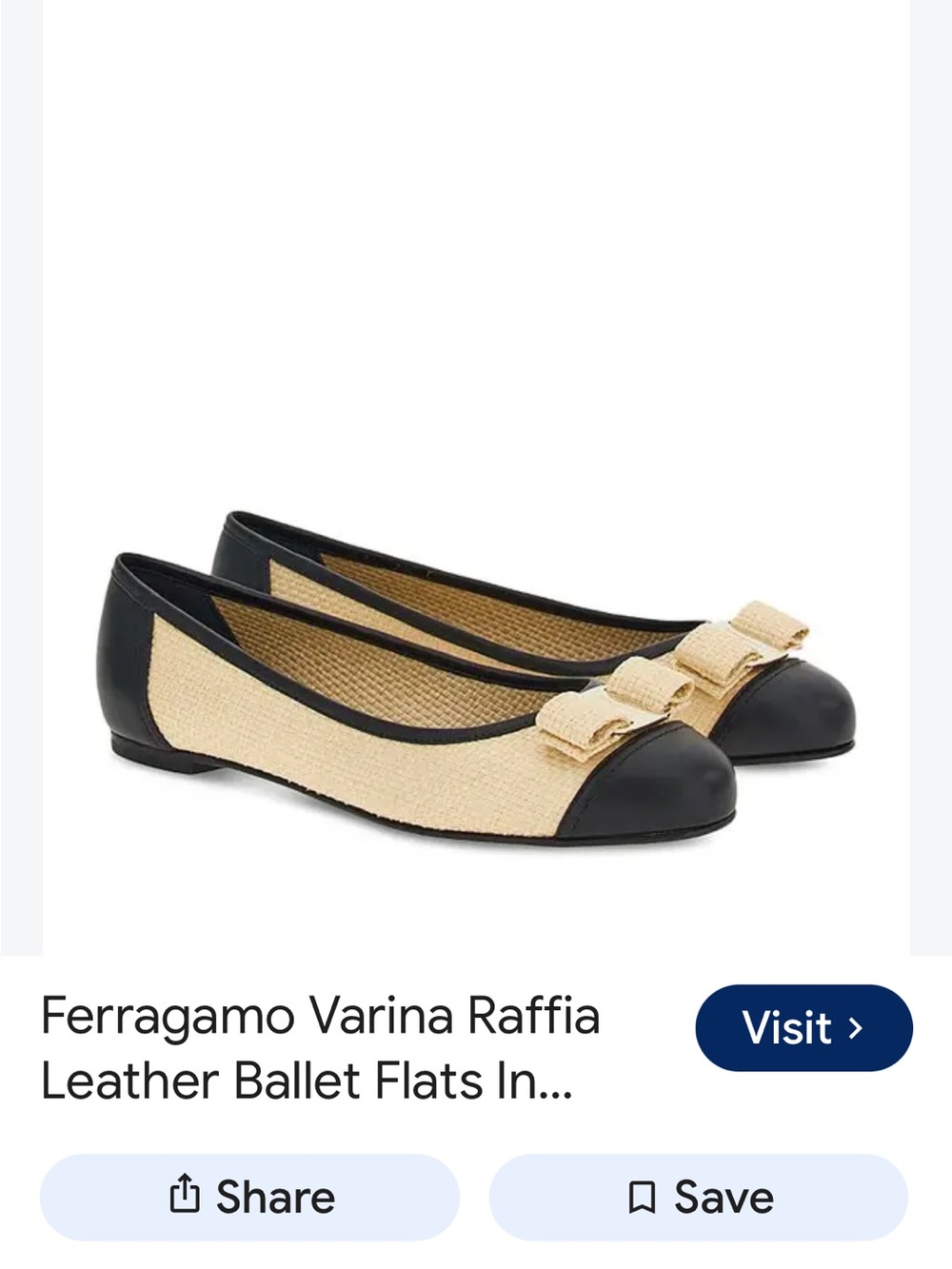 NWT Salvatore Ferragamo Varina Raffia Ballet Flats in Black & Natural